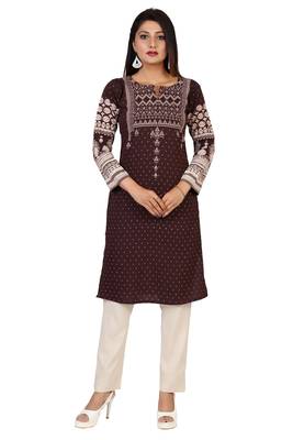 Brown printed crepe short-kurtis 1