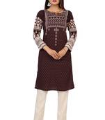 Brown printed crepe short-kurtis