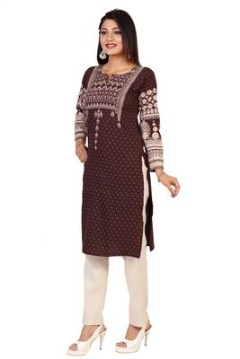Brown printed crepe short-kurtis 3