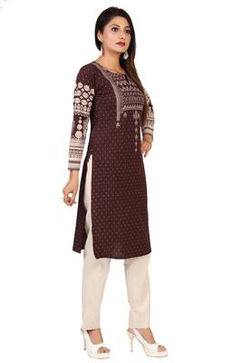 Brown printed crepe short-kurtis 4