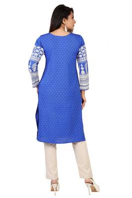 Royal-blue printed crepe short-kurtis 2