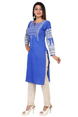 Royal-blue printed crepe short-kurtis 3