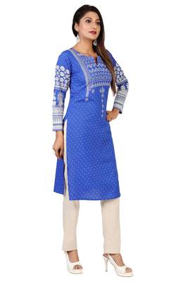 Royal-blue printed crepe short-kurtis 4