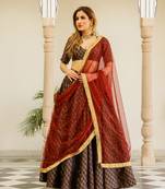 Maroon printed brocade stitched lehenga