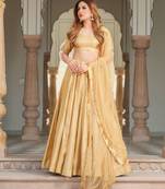 Beige printed brocade stitched lehenga