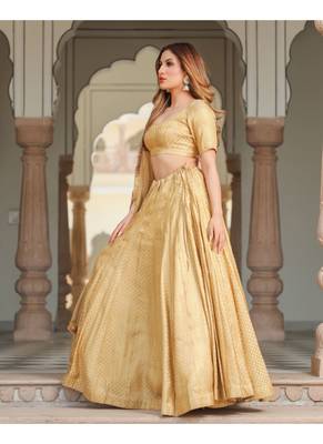 Beige printed brocade stitched lehenga 2