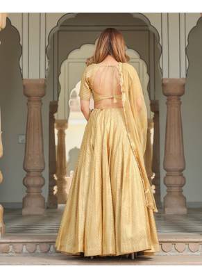 Beige printed brocade stitched lehenga 3