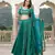 Teal printed brocade stitched lehenga