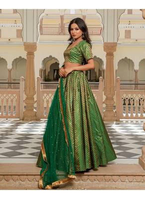 Green printed brocade stitched lehenga 2