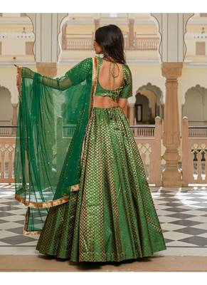 Green printed brocade stitched lehenga 3