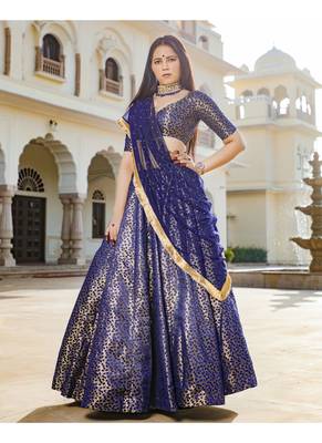Blue printed brocade stitched lehenga 1