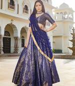Blue printed brocade stitched lehenga