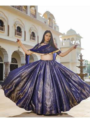 Blue printed brocade stitched lehenga 2