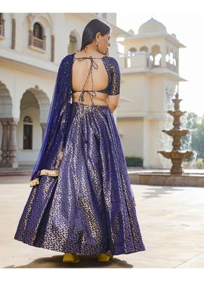Blue printed brocade stitched lehenga 3