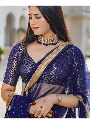 Blue printed brocade stitched lehenga 4