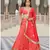 Coral embroidered cotton silk stitched lehenga