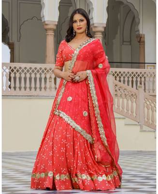 Coral embroidered cotton silk stitched lehenga 2