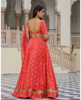 Coral embroidered cotton silk stitched lehenga 3