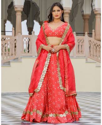 Coral embroidered cotton silk stitched lehenga 4