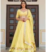 Yellow embroidered cotton silk stitched lehenga