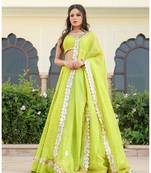 Green embroidered cotton silk stitched lehenga
