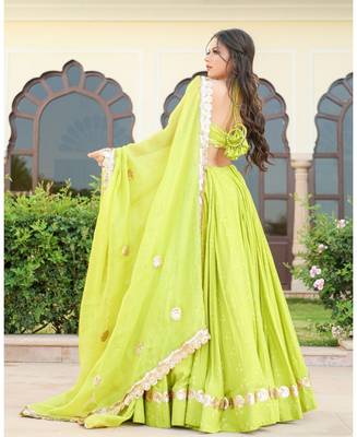 Green embroidered cotton silk stitched lehenga 2