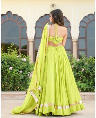 Green embroidered cotton silk stitched lehenga 3
