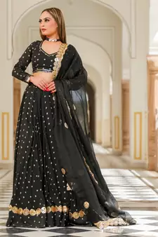 Black embroidered cotton silk stitched lehenga