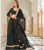 Black embroidered cotton silk stitched lehenga