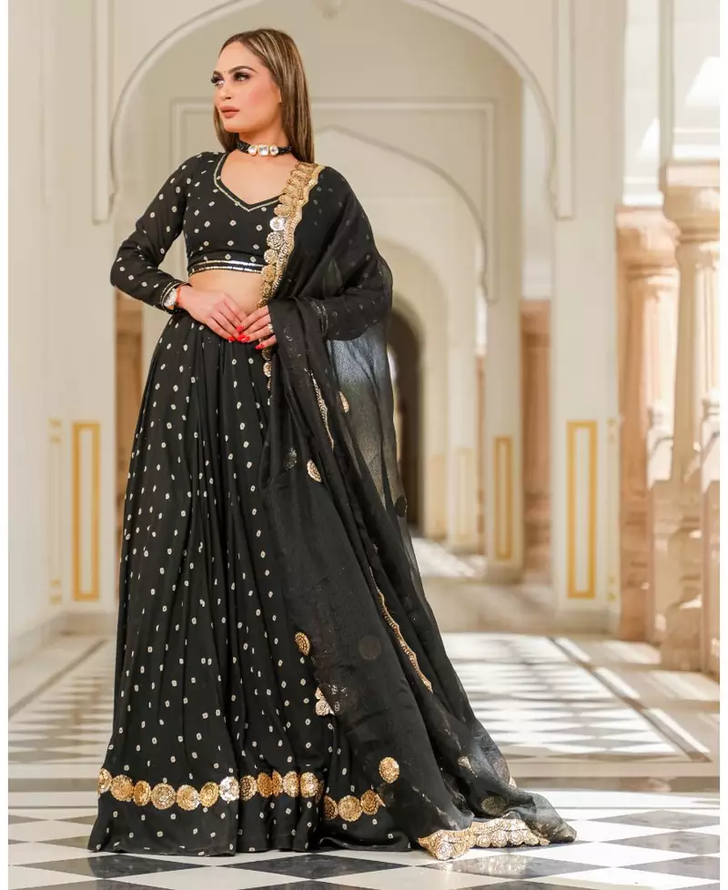 Black embroidered cotton silk stitched lehenga