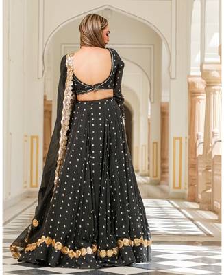 Black embroidered cotton silk stitched lehenga 3