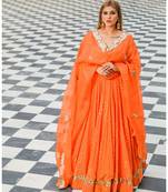Orange embroidered cotton silk stitched lehenga