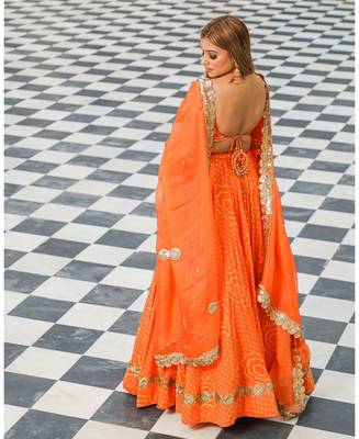 Orange embroidered cotton silk stitched lehenga 2