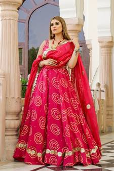 Pink embroidered cotton silk stitched lehenga