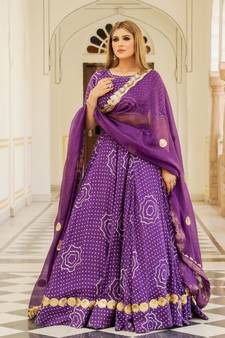 Purple embroidered cotton silk stitched lehenga