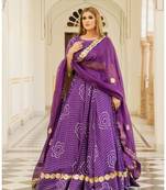 Purple embroidered cotton silk stitched lehenga