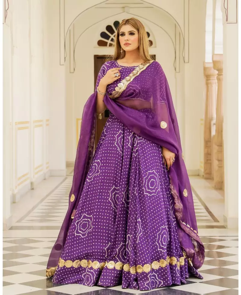 Purple embroidered cotton silk stitched lehenga