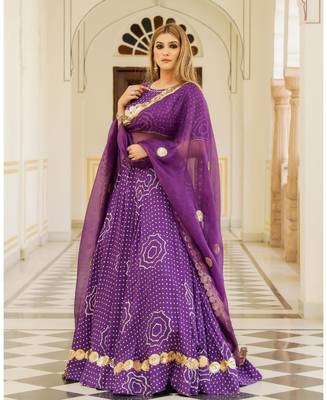 Purple embroidered cotton silk stitched lehenga 2