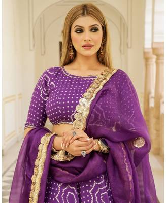 Purple embroidered cotton silk stitched lehenga 4