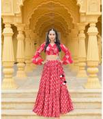 Red printed cotton stitched lehenga