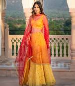 Yellow woven net stitched lehenga