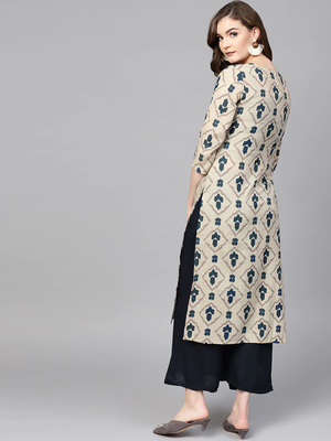 Grey printed cotton palazzo-kurta 2