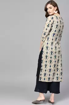 Grey printed cotton palazzo-kurta
