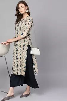 Grey printed cotton palazzo-kurta