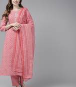 Pink printed cotton kurta-suits
