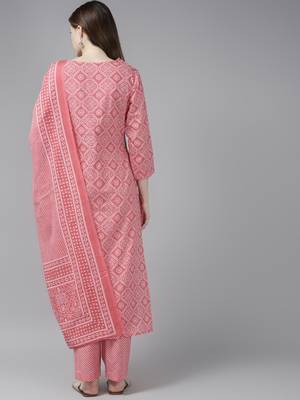 Pink printed cotton kurta-suits 2