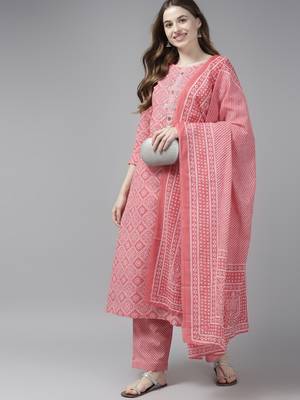 Pink printed cotton kurta-suits 5