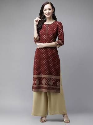 Maroon printed rayon long-kurtis 1