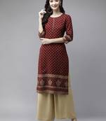 Maroon printed rayon long-kurtis