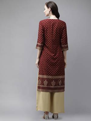 Maroon printed rayon long-kurtis 2